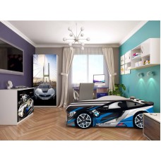 Детская Кровать машина БМВ СПЕЙС 4 (BMW SPACE 4) (с матрасом мягким спойлером и подушкой)