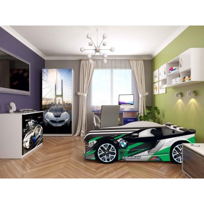 Детская Кровать машина БМВ СПЕЙС 2 (BMW SPACE 2) (с матрасом мягким спойлером и подушкой)