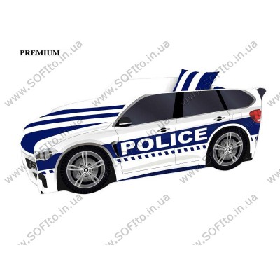 Кровать машина Полиция Premium (с матрасом мягким спойлером и подушкой)